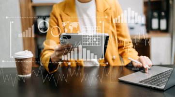 Financial report data of business operations balance sheet and income statement as Fintech concept.  in office